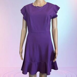 New Floerns Purple Flutter-Sleeve Dress Sz.M